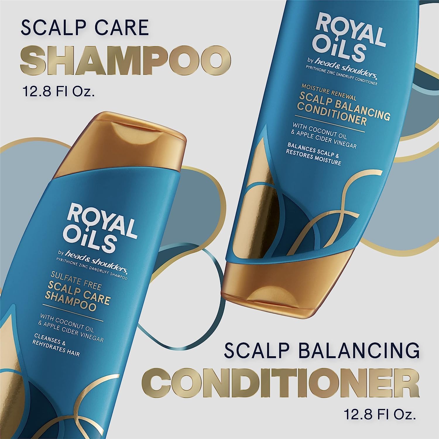 Head & Shoulders Royal Oils Shampoo and Conditioner Set, 1% Pyrithione Zinc, Scalp Care & Hydration, Moisture Renewal Conditioner + Anti-Dandruff Shampoo, 12.8 fl oz Each - Image 2