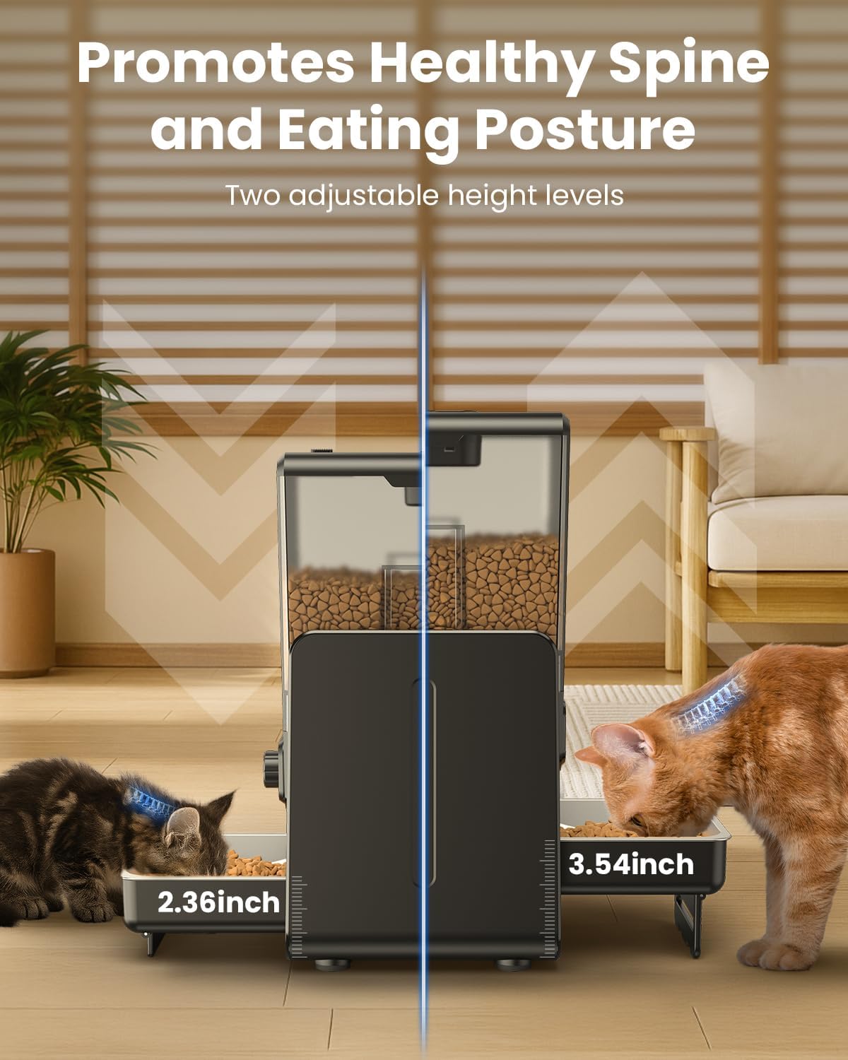 Automatic Cat Feeder for 2 Cats, 5L/20 Cups Food Dispenser with Adjustable Raised Double Bowls, Detachable Control Panel, Timed Cat and Dogs Feeder for Dry Food, Dual Power Supply - Image 3