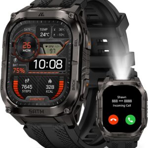 KOSPET Tank M4C Outdoor Smart Watch with GPS, 1.96″ AMOLED Display, Built-in LED Flashlight & Walkie-Talkie, Long Battery Life, 50m Waterproof, Bluetooth Calls, 24/7 Heart Rate/Sleep Monitor