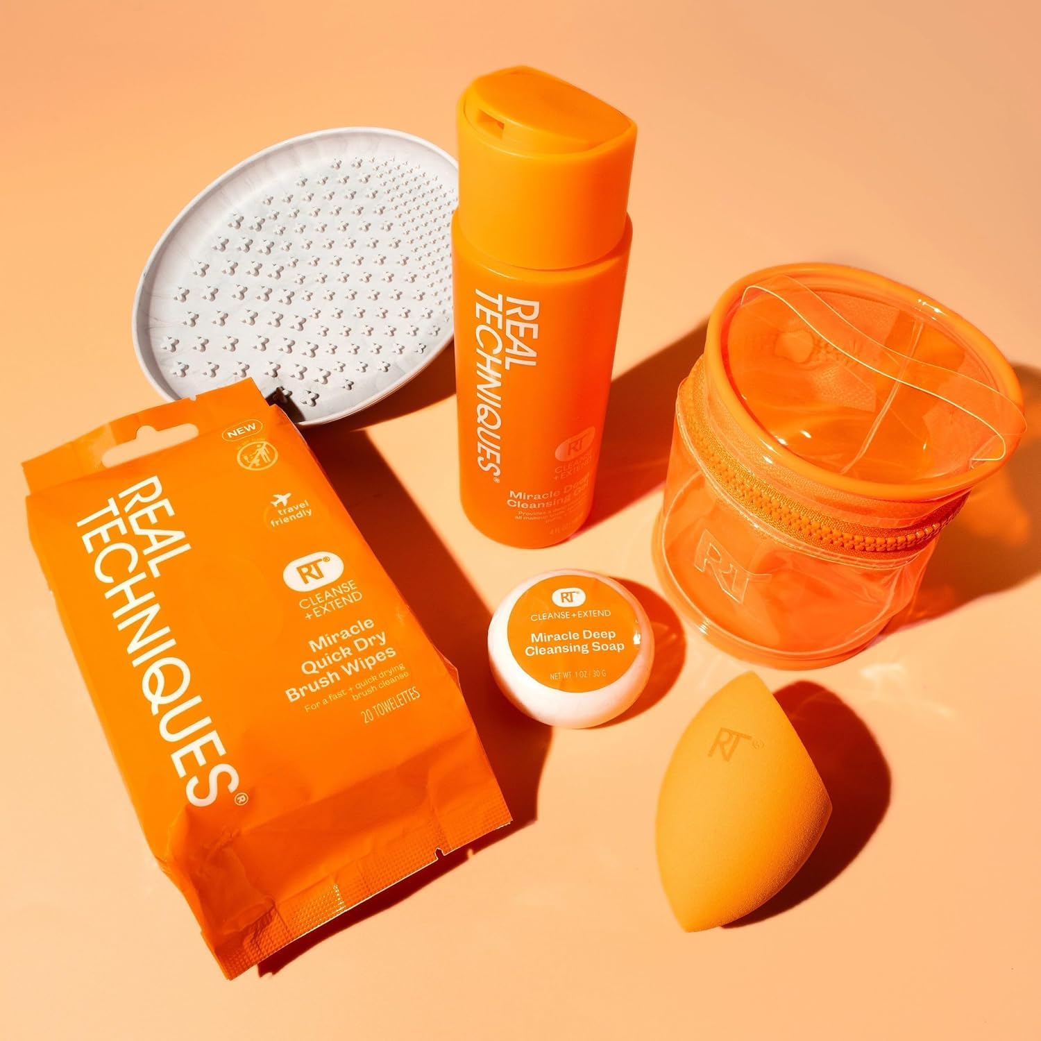 Real Techniques Miracle Blend + Cleanse 3 Piece Set, Makeup Sponge For Blending Foundation & Solid Soap For Deep Cleaning Sponges, Includes Travel Storage Tote, Cruelty-Free, & Latex-Free - Image 8