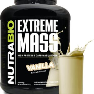 NutraBio Extreme Mass Gainer Protein Powder, 53G Protein, Clean Weight Gainer, Increase Muscle Mass, Full Spectrum Amino Acid – Vanilla, 6 Pound