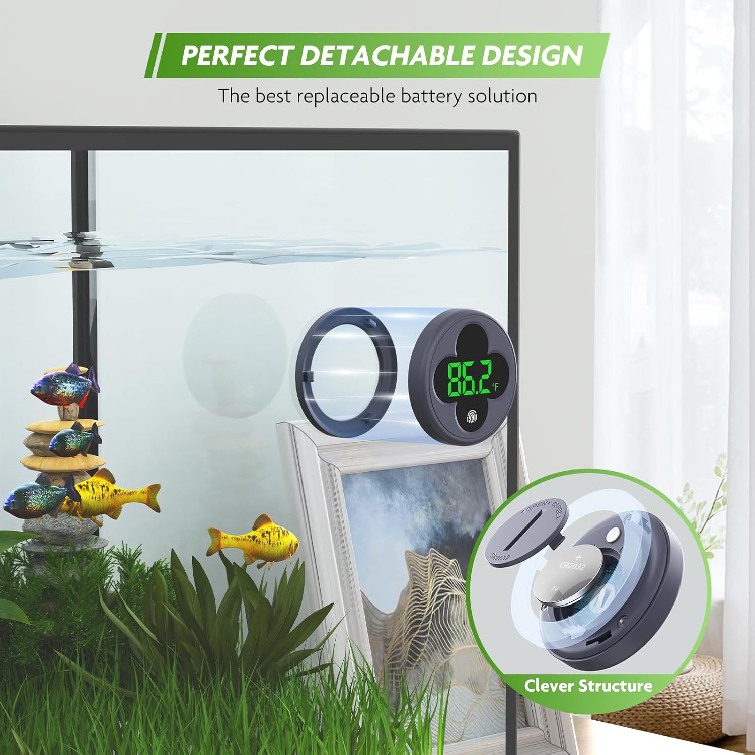 PAIZOO Aquarium Thermometer Digital, LED Fish Tank Thermometer Wireless Accurate Temperature Gauge to ±0.9℉, Aquarium Accessories for Fish Tank, Betta, Axolotl Tank or Aquatic, Replaceable Battery - Image 2