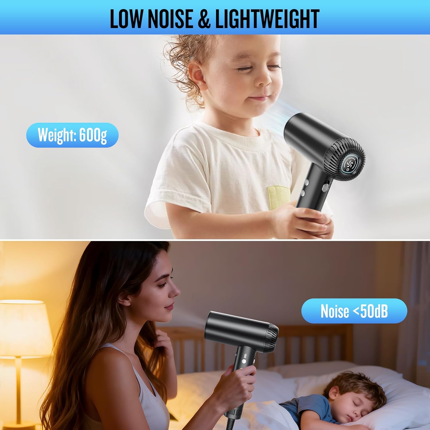 2026 Hair Dryer, 200,000 RPM Professional High Speed Blow Dryer with Diffuser for Women, 1200M Negative Ionic Hair Dryer with Brushless Motor, Low Noise Hair Blow Dryer for Home Travel Salon, Black - Image 7
