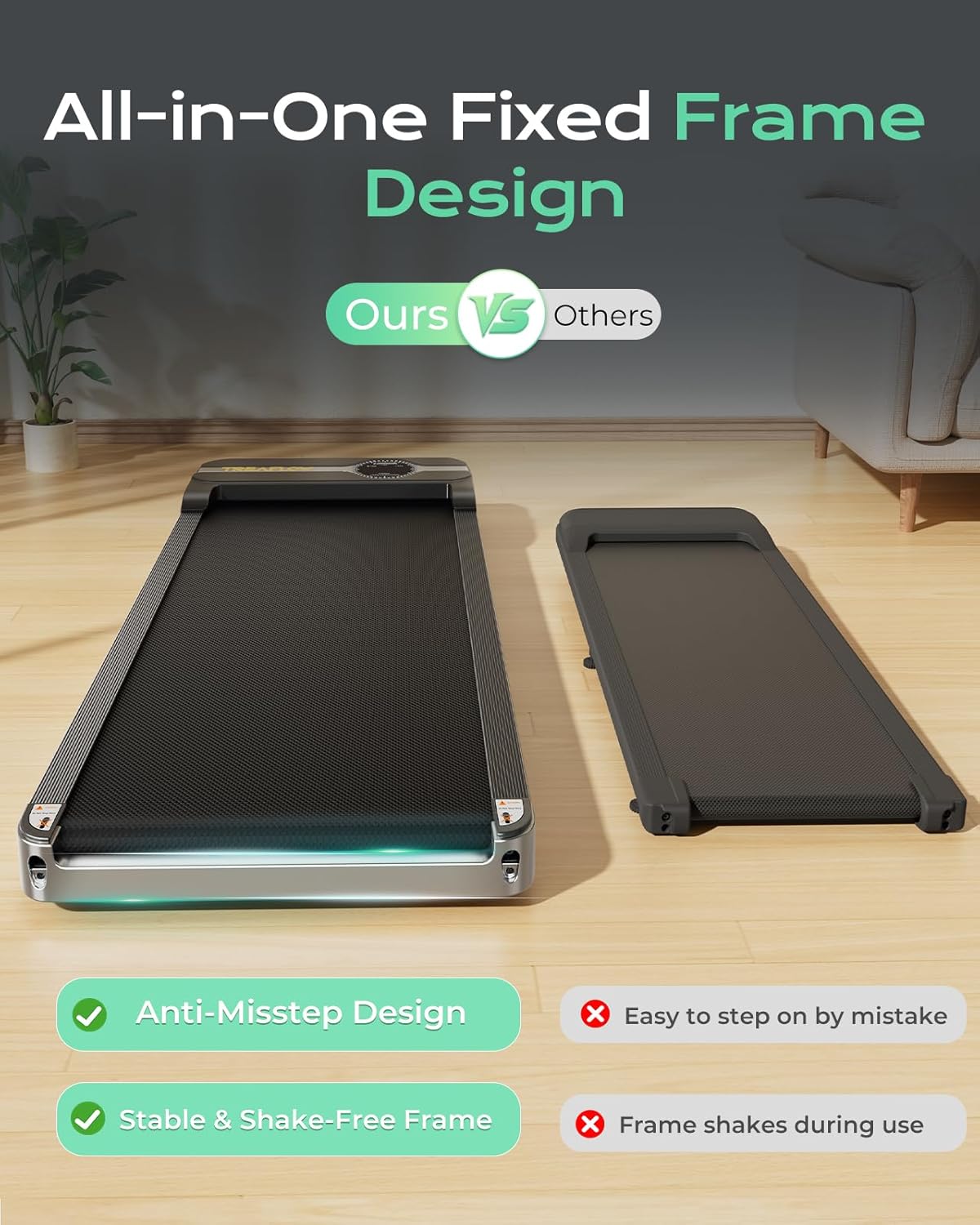 TREAFLOW Walking Pad Portable Under Desk Treadmill with Incline 2.5HP for Home Office 265 lbs Capacity Remote Control LED - Image 6