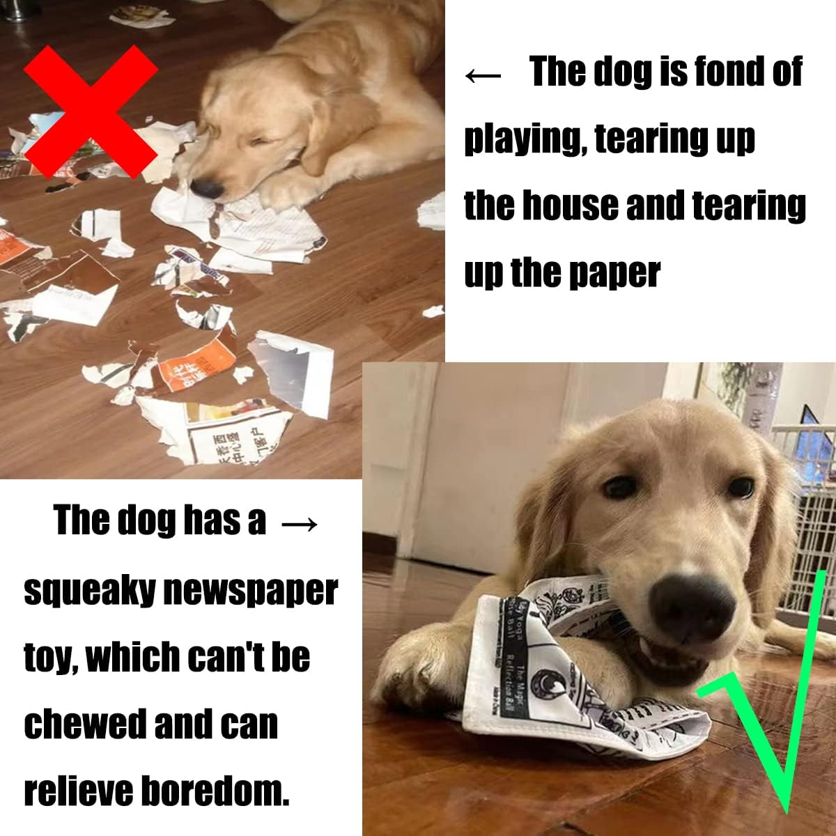 WULI PEACH 2 PCS Plastic Creaks Squeaky Newspaper Crinkle Pet Dog Chew Toys, Fun Interactive Tug of War Dog Chew Pet Toy, Washable Bite-Resistant Pet Toys for Puppy Small Dog Poodle Teddy - Image 2
