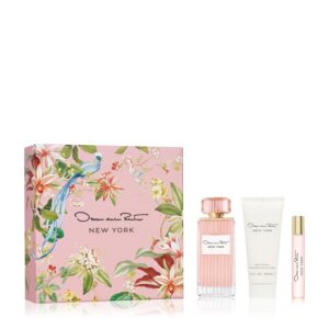 Oscar de la Renta New York Eau de Parfum 3 Piece Gift Set for Women – Perfume Spray 3.4 Fl. Oz, Purse Travel Spray 0.5 Fl. Oz, and Body Lotion 3.4 Fl. Oz.