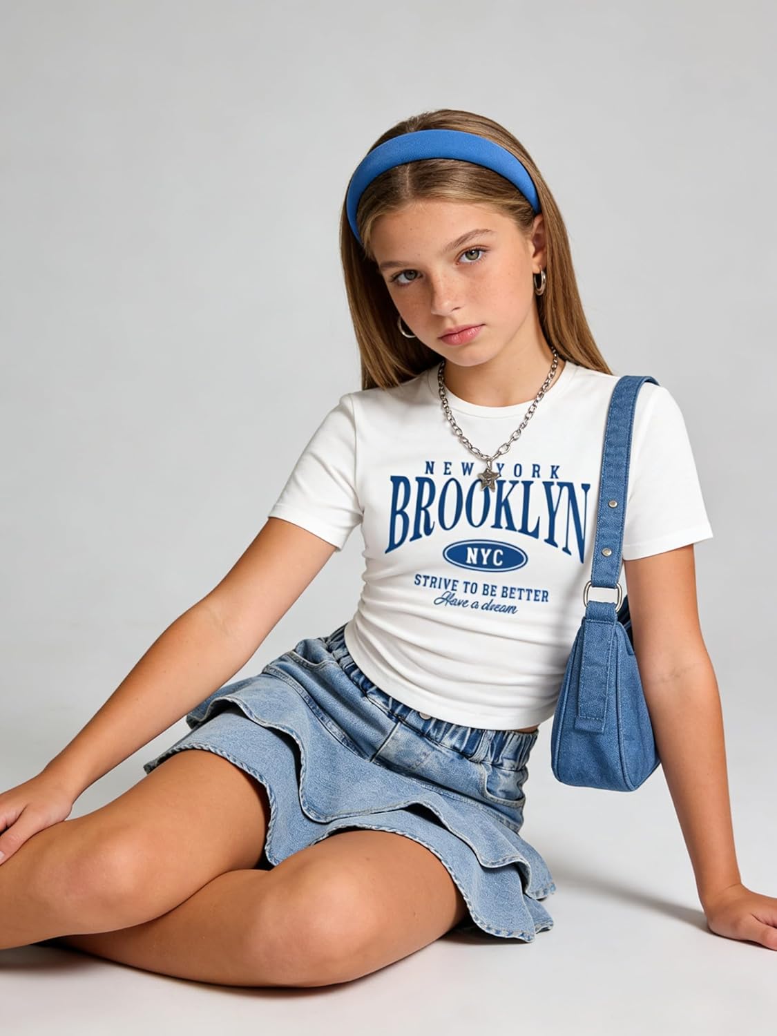Cakaner Tween Girls Skirt Set Short Sleeve T-Shirt and Ruffle Tiered Denim Skirt Summer Casual 2 Piece Outfit Size 7-14 - Image 5