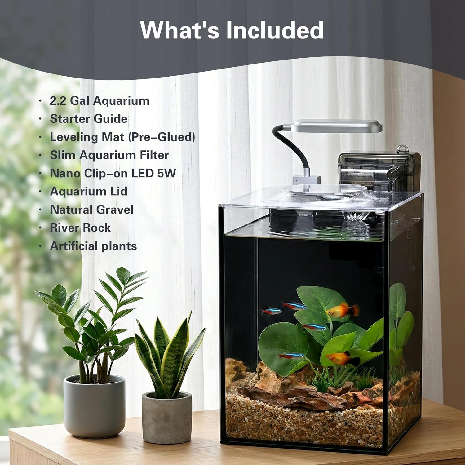 2.2 Gallon Small Aquarium Set Glass Fish Tank,Desktop Small Aquarium Kit for Beginners and Children to Keep Betta Fish, Goldfish, Shrimp, and Aquatic Plants (Black, 2.2 Gallon (Complete Kit)) - Image 5