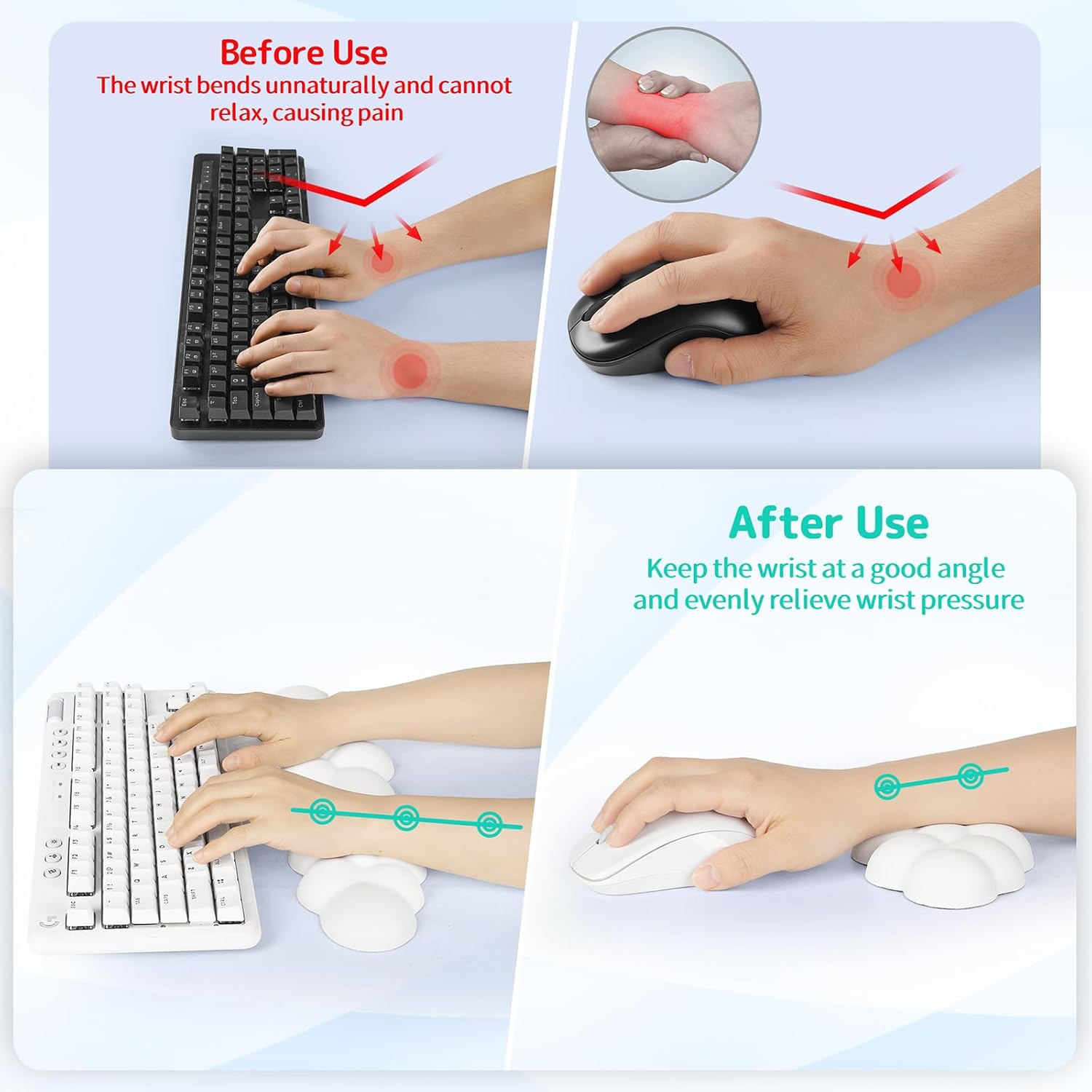 Sushret Cloud Wrist Rest Keyboard, Cloud Keyboard Wrist Pad Set with PU Leather Memory Foam, Cute Arm Rest for Palm Support, PC/Gaming Desk Accessories/Office Setup/Computer Hand Cushion - White - Image 3