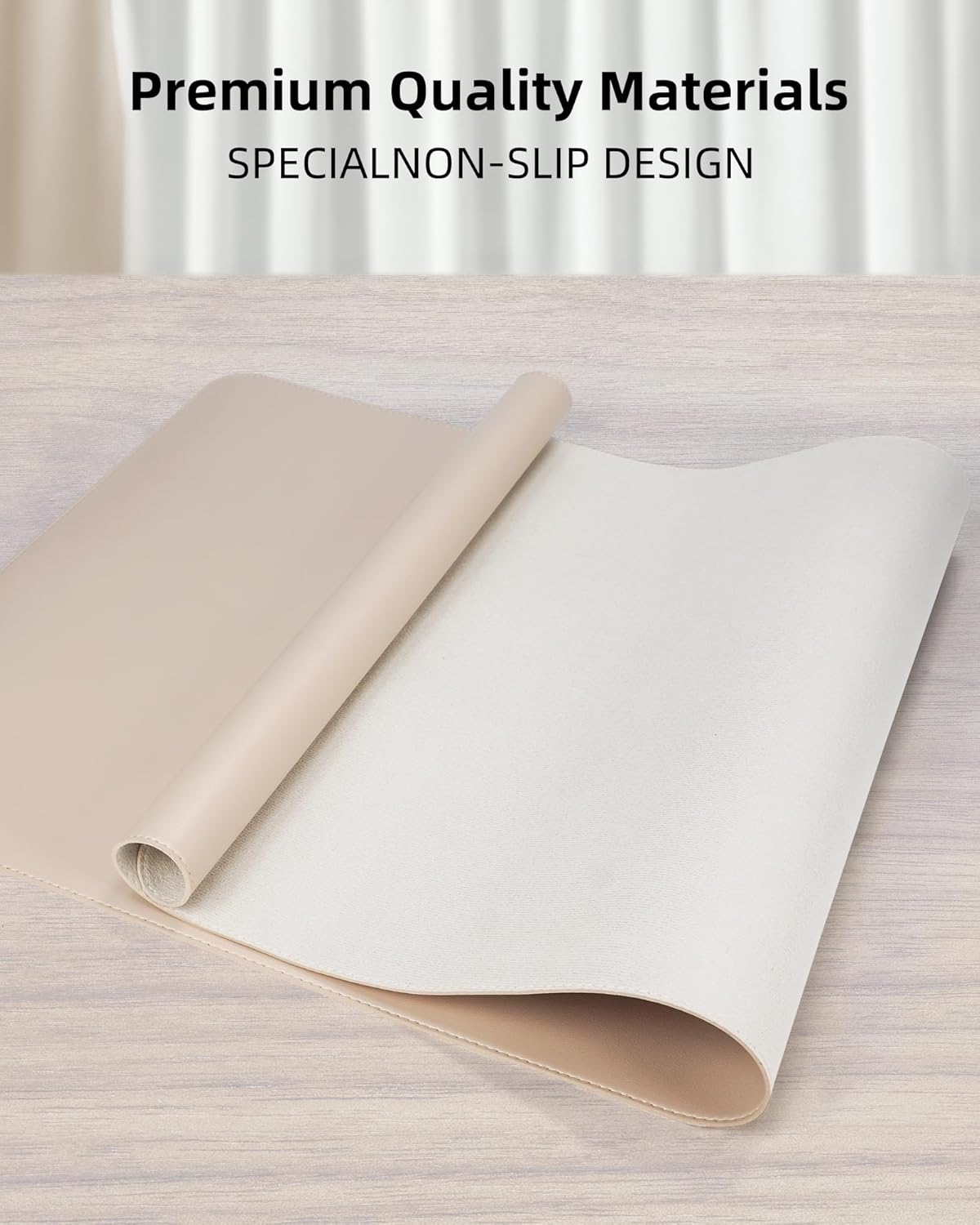 AFIING Desk Pad Protector 23.6" x 13.7" - Non-Slip Waterproof PU Leather Desk Mat for Mouse, Keyboard, Laptop, Office and Home Workspace (Beige) - Image 2