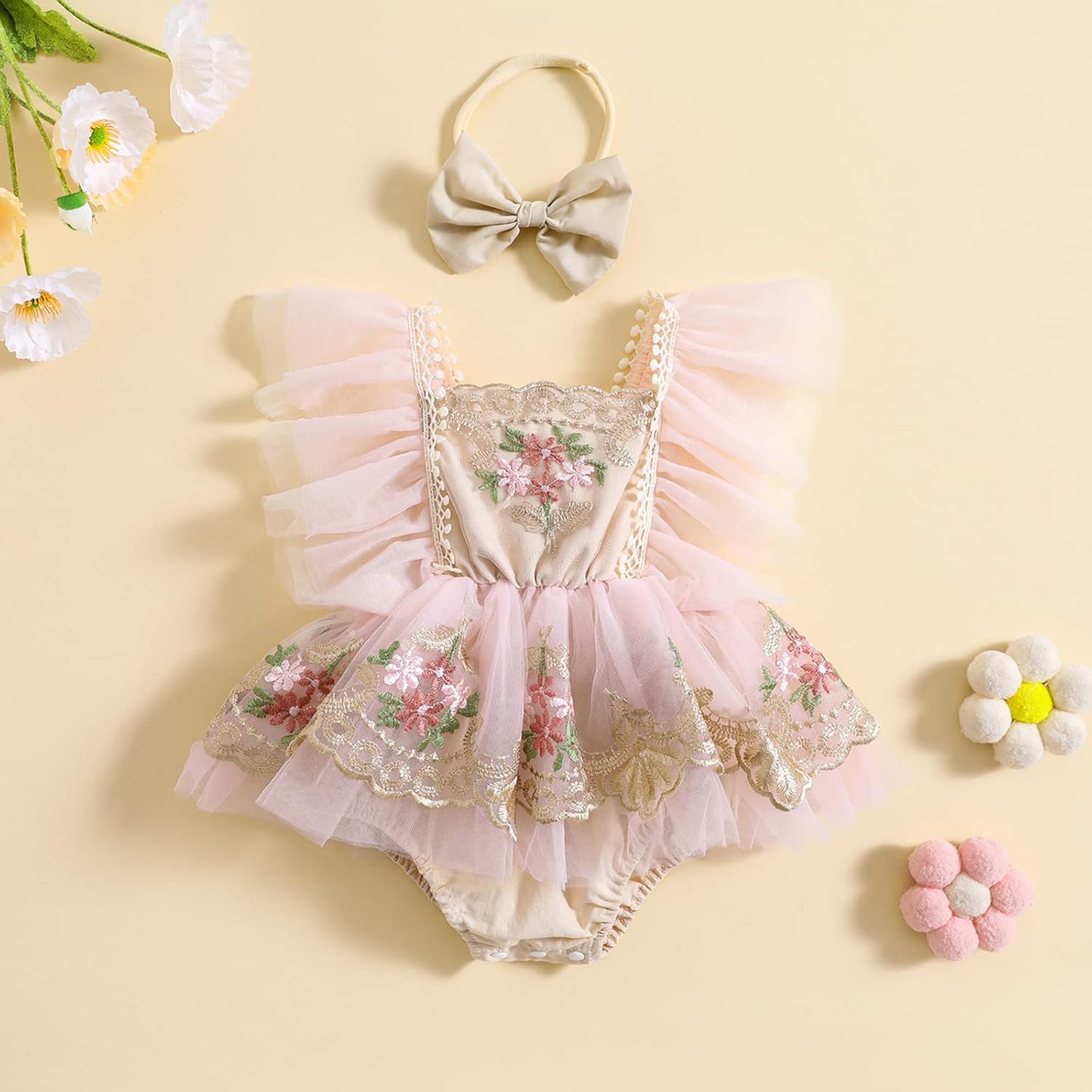 Baby Girl Romper Dress Lace Tulle Tutu Bodysuit Jumpsuit Flowers Embroidery Skirt Infant Girl Spring Summer Clothes - Image 2