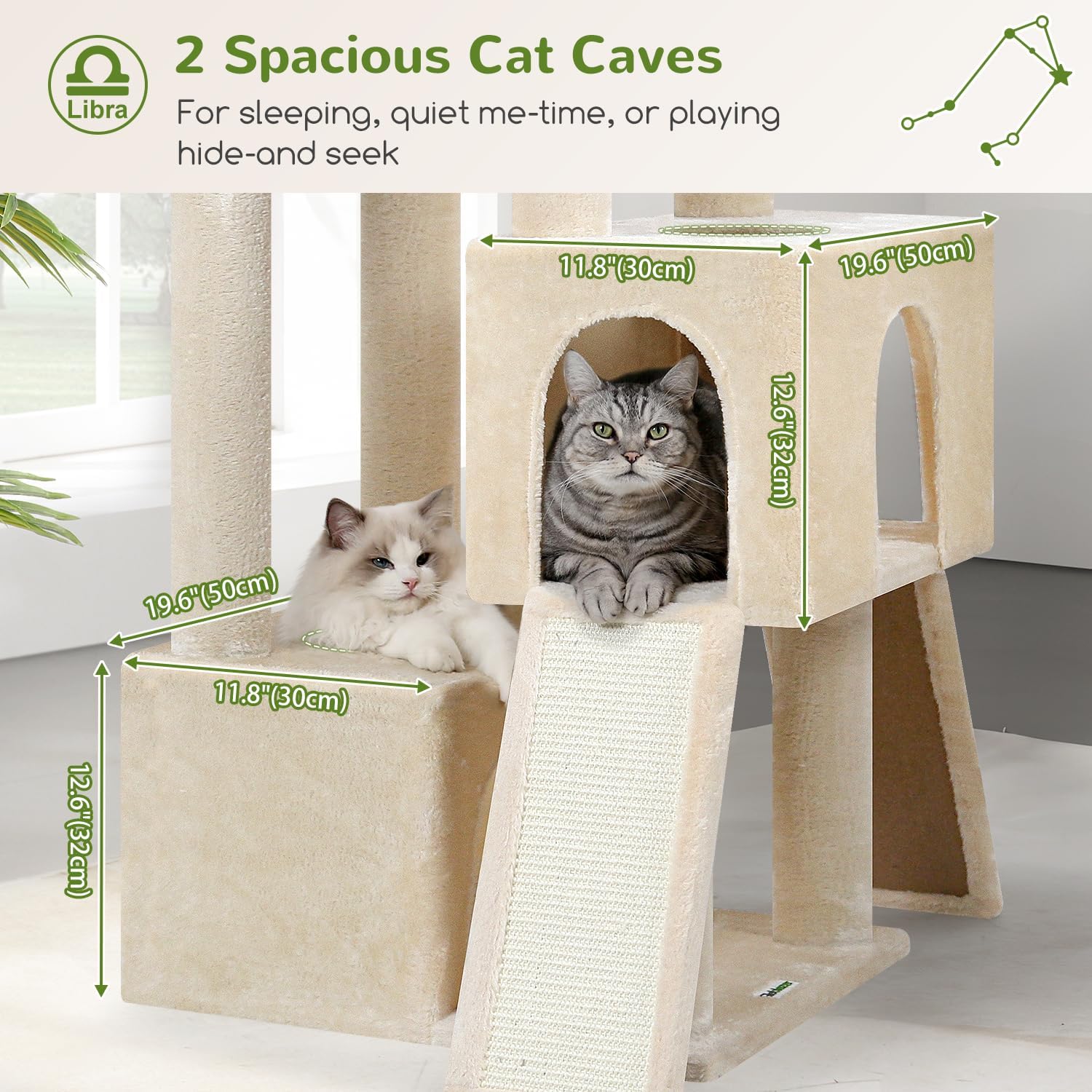 Globlazer Heavy Duty Cat Tree 78 inch Sturdy Cat Tower for 20lbs Large Adult Cats, Symmetrical Aesthetic Big Cat Tree with Extra Large Platform, 2 Scratching Boards, Z78, Beige - Image 3