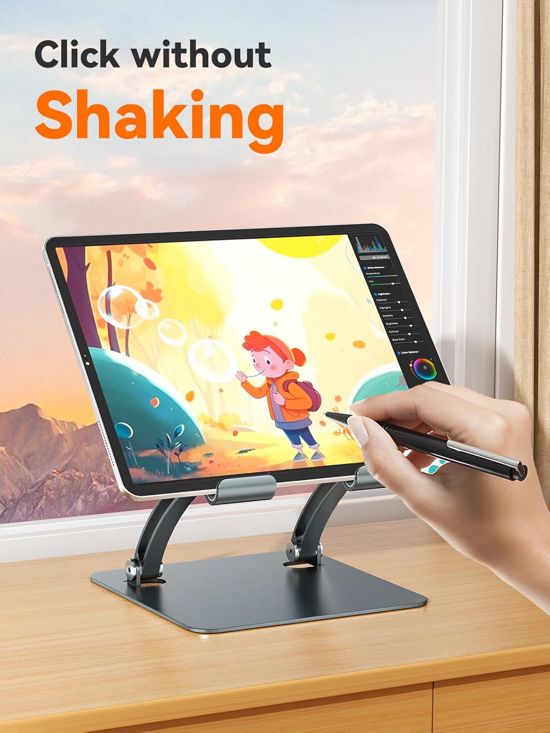 tounee Tablet Holder Stand, Dual Rod Adjustable Aluminum Desktop Stand, Compatible with 4.7-16.9" iPads, Surface Tablets, Portable Monitors, Kindle & More (Gray) - Image 3
