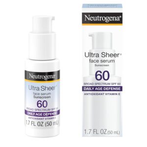 Neutrogena Ultra Sheer Face Sunscreen With Vitamin E & Spf 60, Sunscreen For Face With Broad Spectrum Uva/Uvb Protection, Fragrance-Free, Oxybenzone-Free, Water-Resistant (80 Minutes), 1.7 Fl Oz