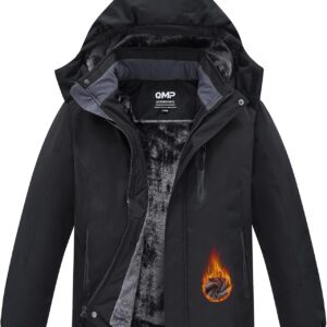 QMP Winter Jacket for Boys and Girls Waterproof Ski Jacket Winter Snow Coat Hooded Fleece Windproof with Zip Pockets