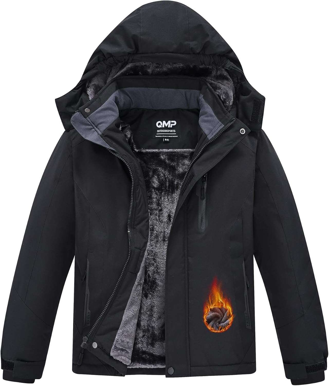 QMP Winter Jacket for Boys and Girls Waterproof Ski Jacket Winter Snow Coat Hooded Fleece Windproof with Zip Pockets