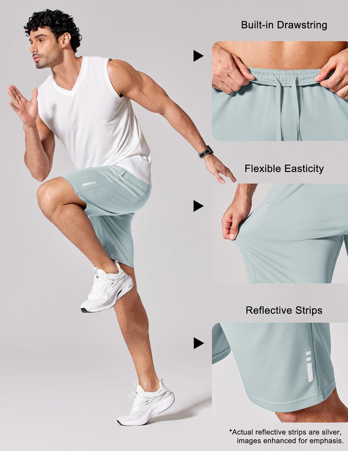 COOFANDY Mens Athletic Running Shorts 9" Lightweight Quick Dry Drawstring Mesh Gym Shorts with Zipper Pockets - Image 4