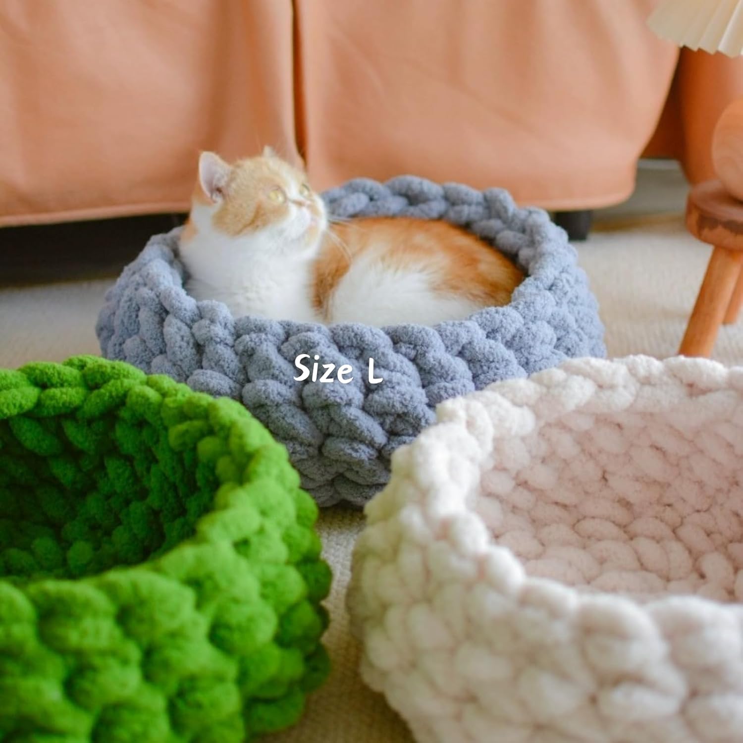 Cat Nest Bed - Premium Self Warming Handwoven Washable Extra Soft Round Cave House for Indoor Kitten & Kitty, Small & Large (Cloud White,Medium) - Image 3
