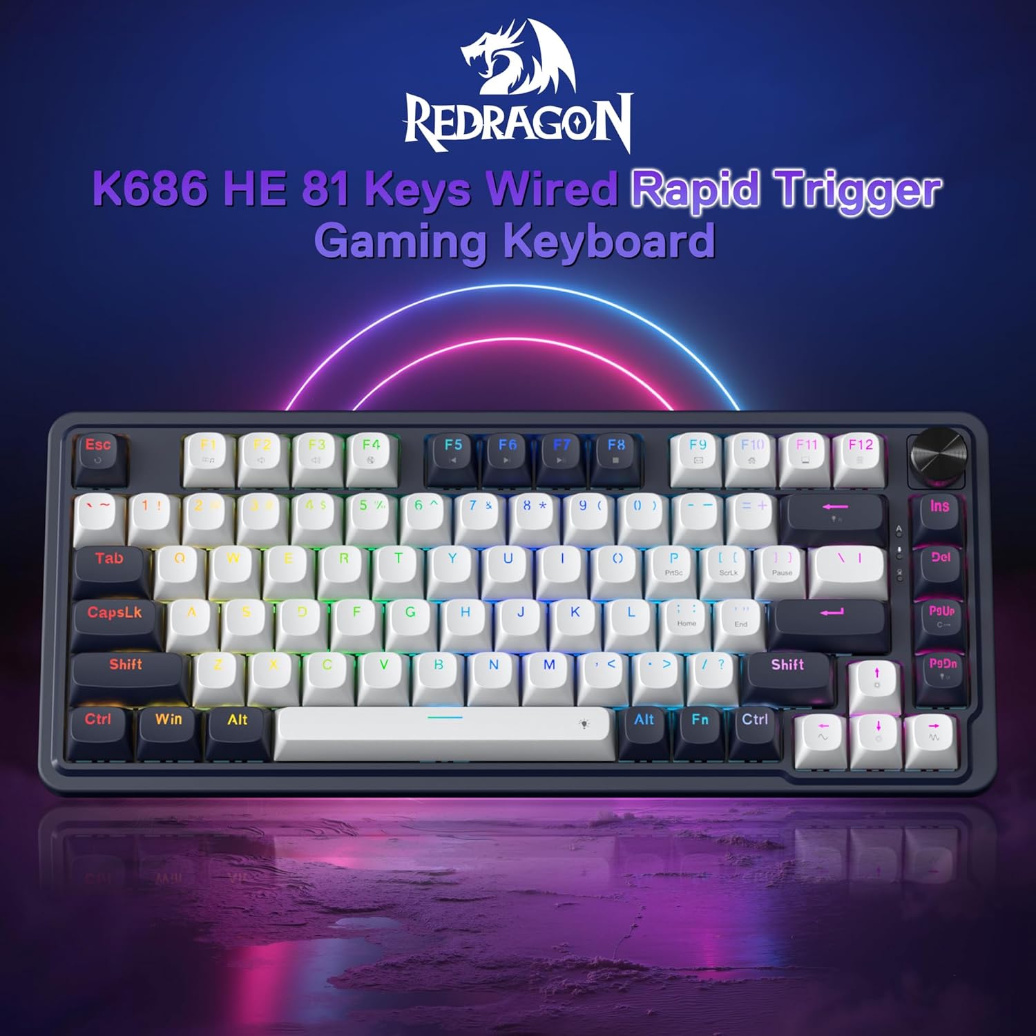 Redragon K673 HE Rapid Trigger Gaming Keyboard, 81 Keys 8K Wired Mechanical Keyboard w/Next-Gen UltraMag 100% POM Silky Magnetic Switch, Dual-Module Floating Structure Design, 5-Layer Noise Dampening - Image 9