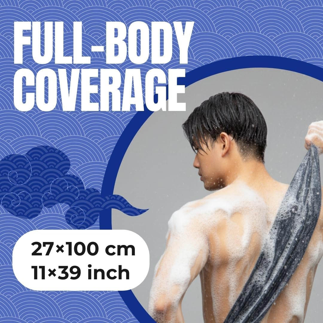 forest Originals Marna Hard Body Exfoliating Towel (10.6 x 39.4 in / 27 x 100 cm), Japanese Shower Washcloth, Firm Deep-Cleansing Scrub, Fast-Drying Durable Nylon, Deep Navy, Made in Japan - Image 5