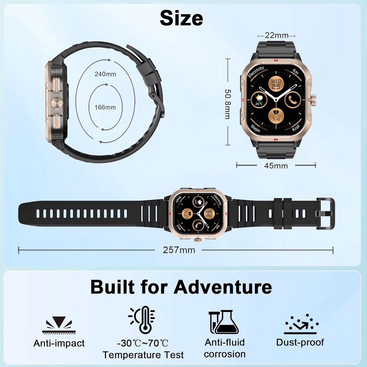 Military Smart Watches for Men Built-in GPS, 2.06" Smart Watch with Answer/Make Calls, Fitness Trackers with Heart Rate/Sleep/Blood Pressure/100+ Sport Modes, IP68 Waterproof Watch iOS Android(Black) - Image 8