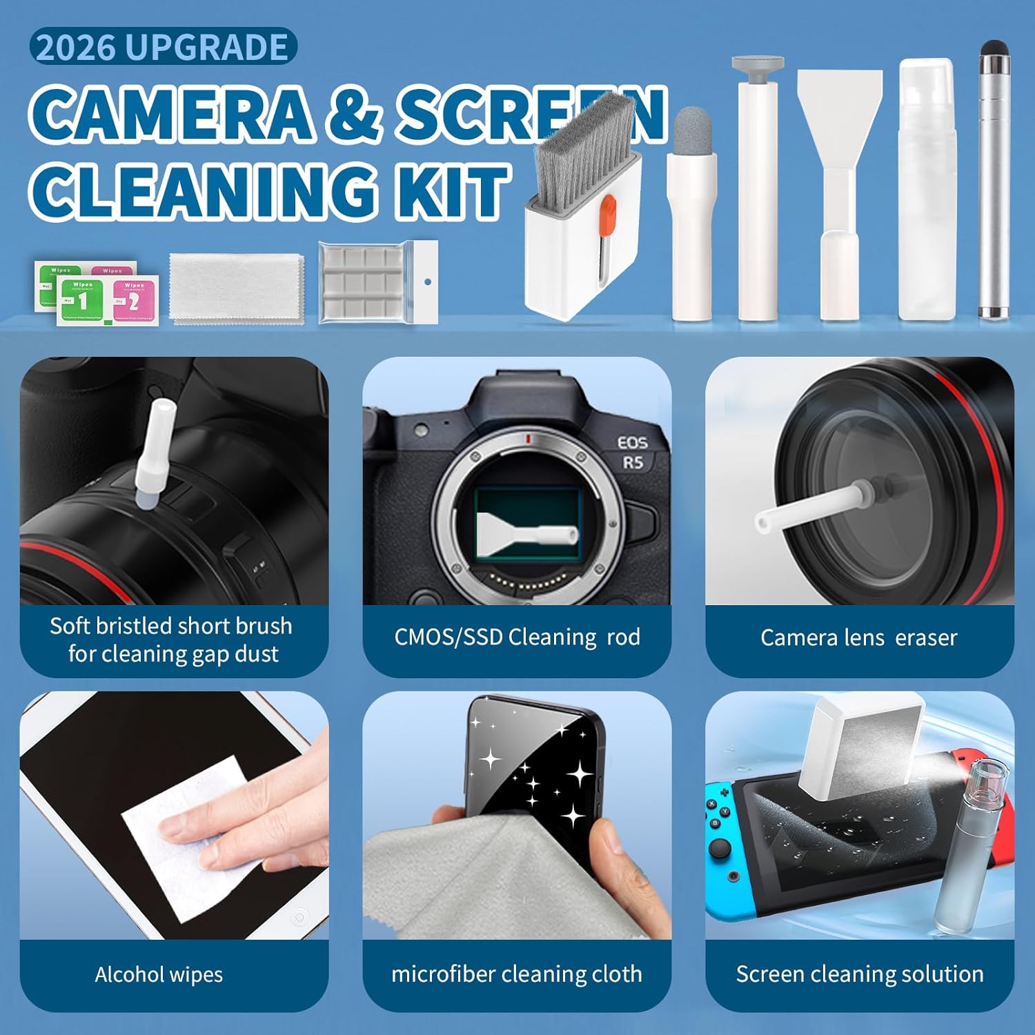 2026 Upgrade Phone Cleaning Kit 57PCS, iPhone Cleaning Kit, Airbud Cleaning Kit for AirPods, Keyboard Cleaning Kit, Charging Port Cleaner for Apple Lightning/Android USB-C (White, with 10 Mini Brush) - Image 6
