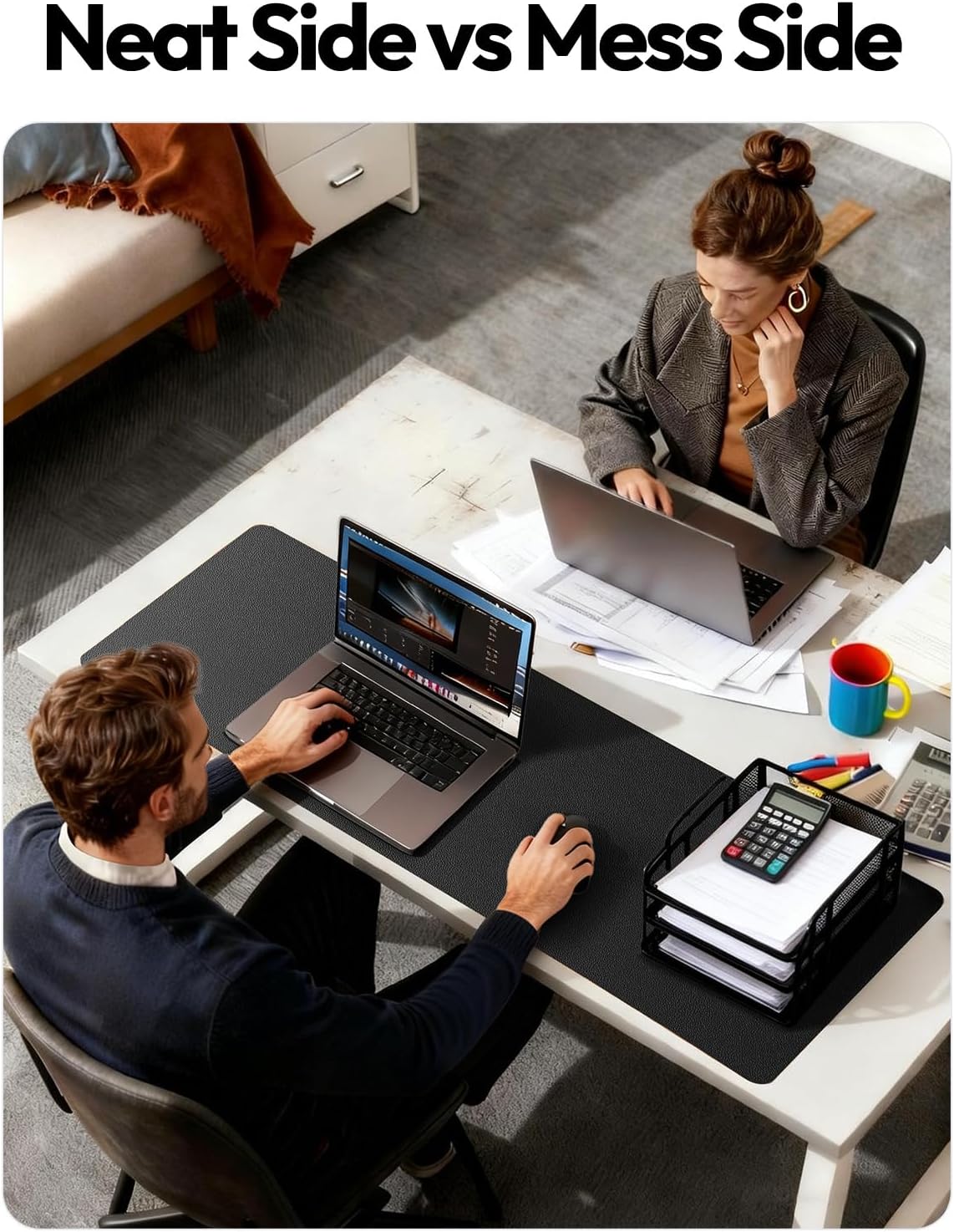 YSAGi Leather Desk Protector, Office Mat, Large Mouse Mat, Non-Slip PU Leather Blotter, Laptop Desk Mat, Waterproof Writing Pad for Office and Home (Black, 31.5" x 15.8") - Image 6