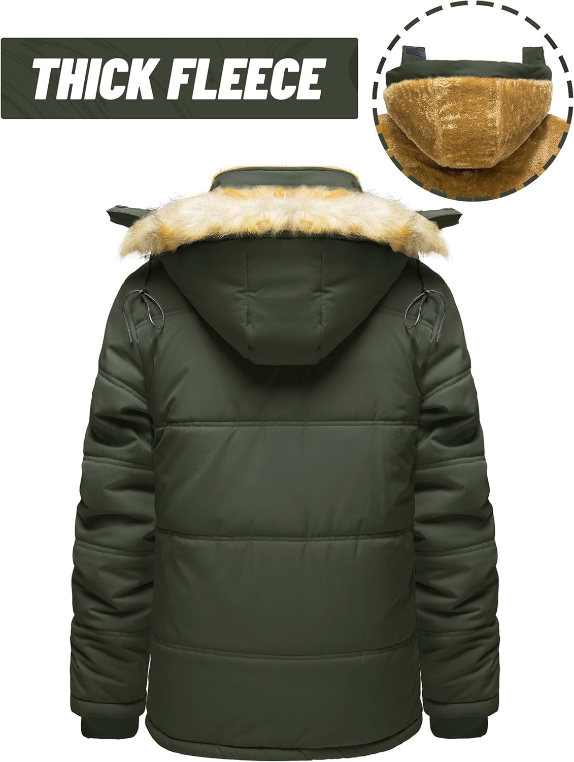 TACVASEN Men's Winter Jacket with Hood Water Repellent Windproof Thicken Parka Winter Coat - Image 3