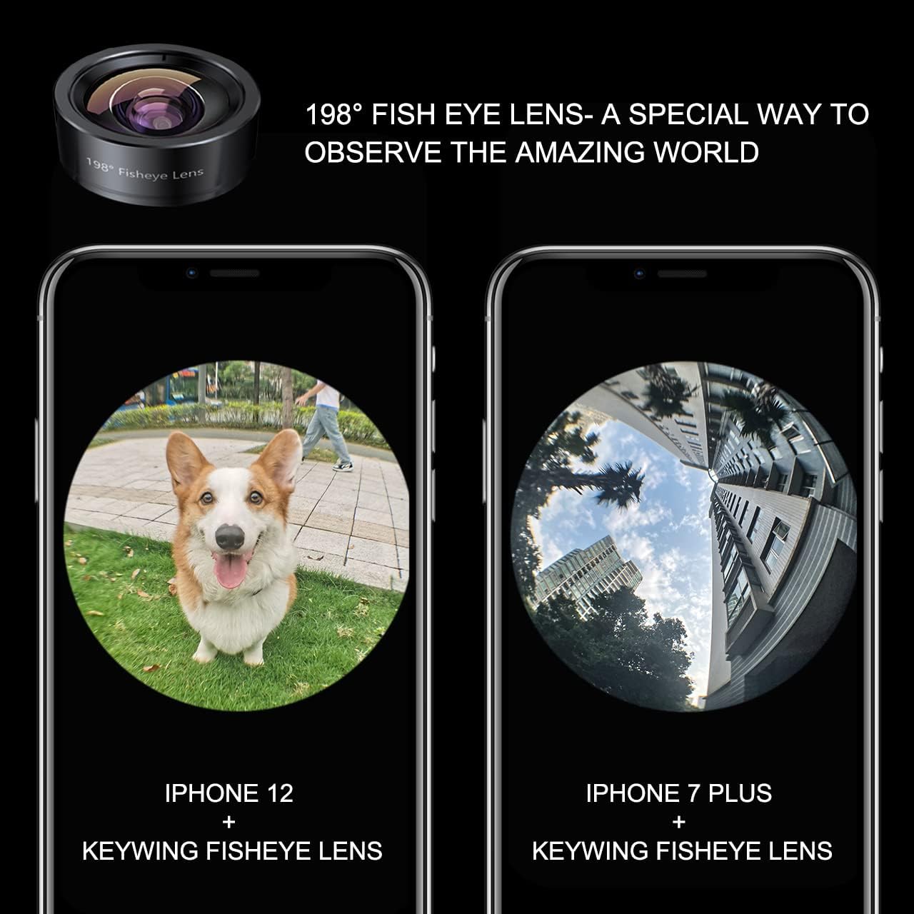 KEYWING Fisheye Lens 198° Fish Eye Phone Camera Lens Kit for iPhone Fish Bowl Camera Lens Attachments for iPhone Samsung Smartphone Black - Image 3