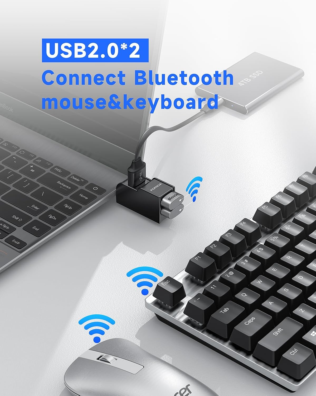 FORIDA 3 Ports USB Adapter, USB Hub with USB 3.0 and Double USB Adapter, Portable USB Splitter 1 in 3 Out for Keyborad, Mobile Hard Disk, U Disk, Camera, Mouse etc Laptop Accessories (Black) - Image 4