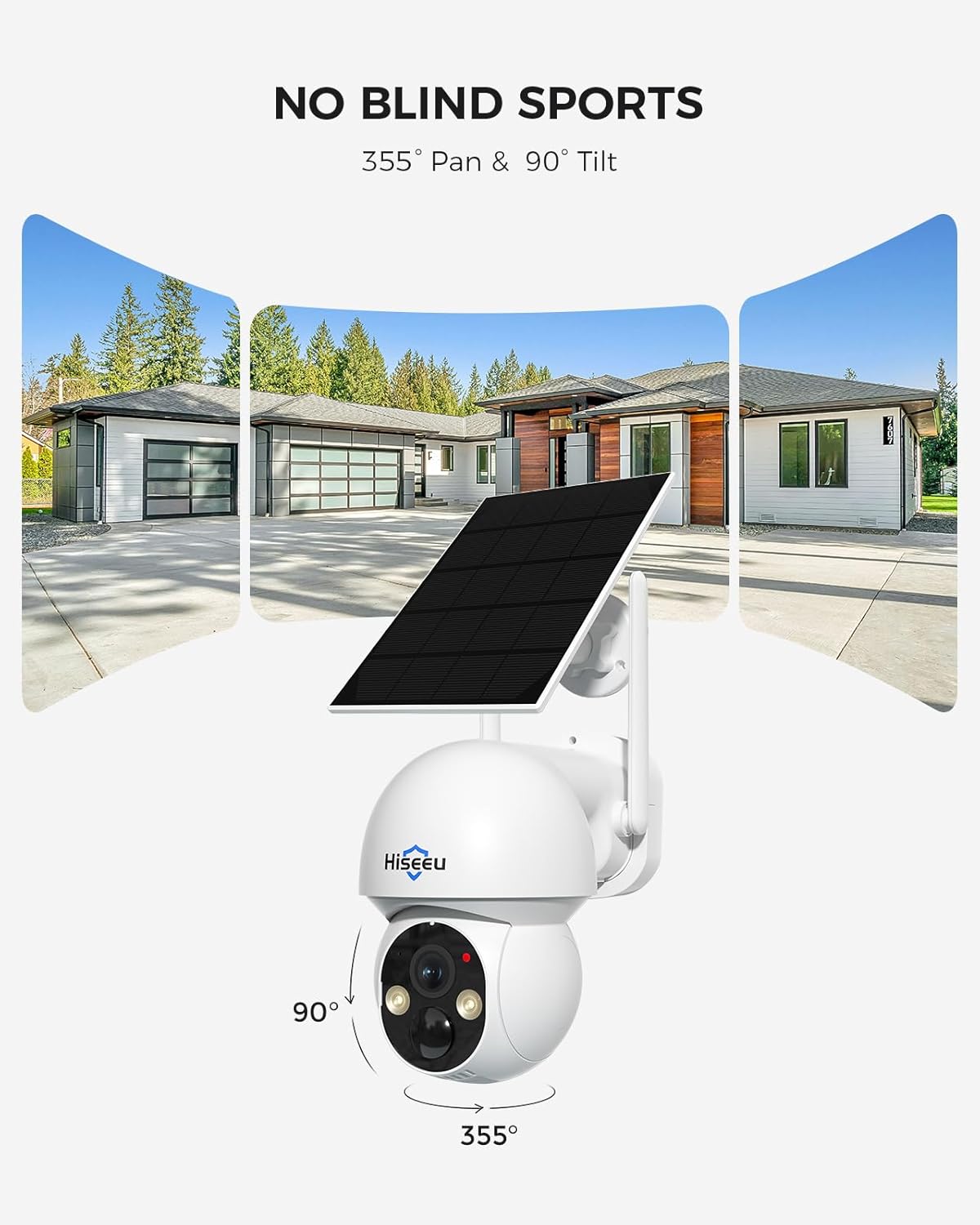 Hiseeu Solar Security Camera Outdoor,4MP Cameras,Wireless Home Security Cameras System,Color Night Vision,Solar-Powered, 2.4G/5G WiFi, 360° Pan & Tilt,500GB HDD,No Subscription - Image 4