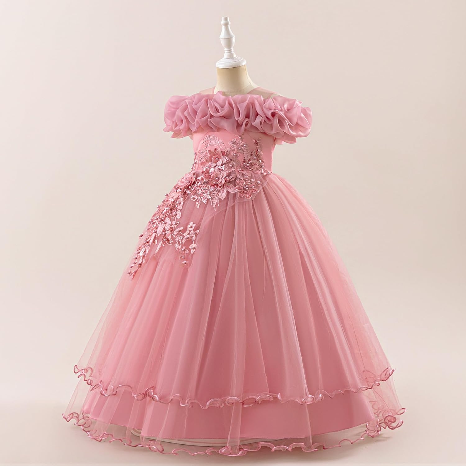 Flower Girl Dresses Lace Embroidery Off The Shoulder Tulle Dress Communion Pageant Wedding Dance Gown - Image 3