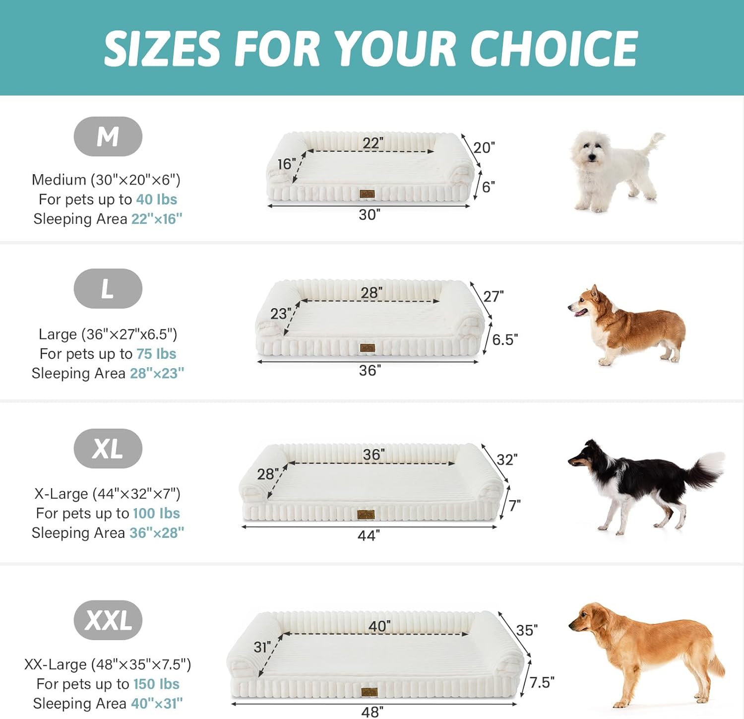 COZY KISS Cute Dog Bed for Medium Dogs, Faux Rabbit Fur Orthopedic Foam Dog Bed with Sides, Removable Washable Cover & Waterproof Lining, Comfortable Pet Couch, Cream (36" L x 27" W x 6.5" Th) - Image 2