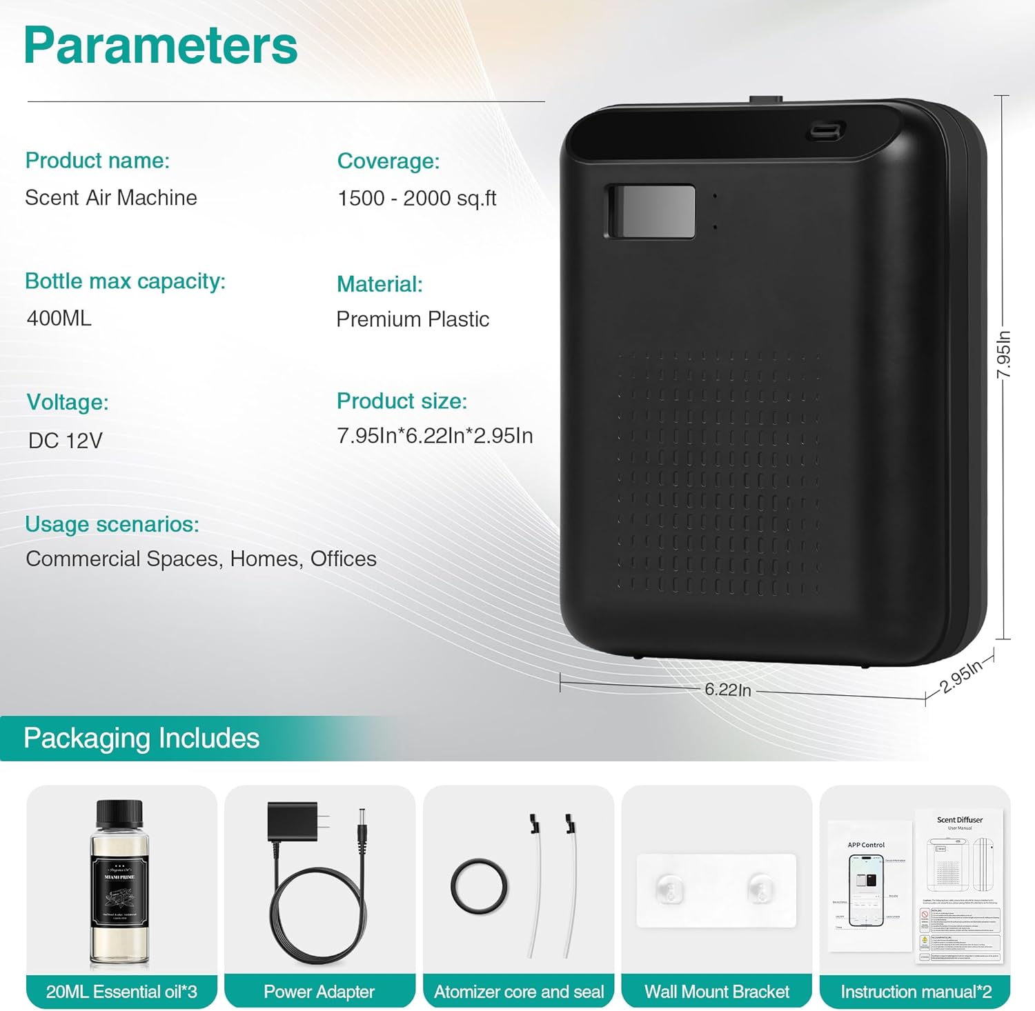 Scent Air Machine Starter Kit – Waterless Diffuser for Home & Commercial Use, Hotel Scent Diffuser Includes 100ml Essential Oil, WiFi/Bluetooth Control, 2000 sq.ft Coverage, Wall-Mount & Desktop,Black - Image 8
