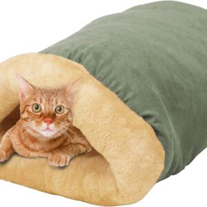 4 in 1 Self Warming Burrow Cat Bed, Pet Hideway Sleeping Cuddle Cave (Sage Green)