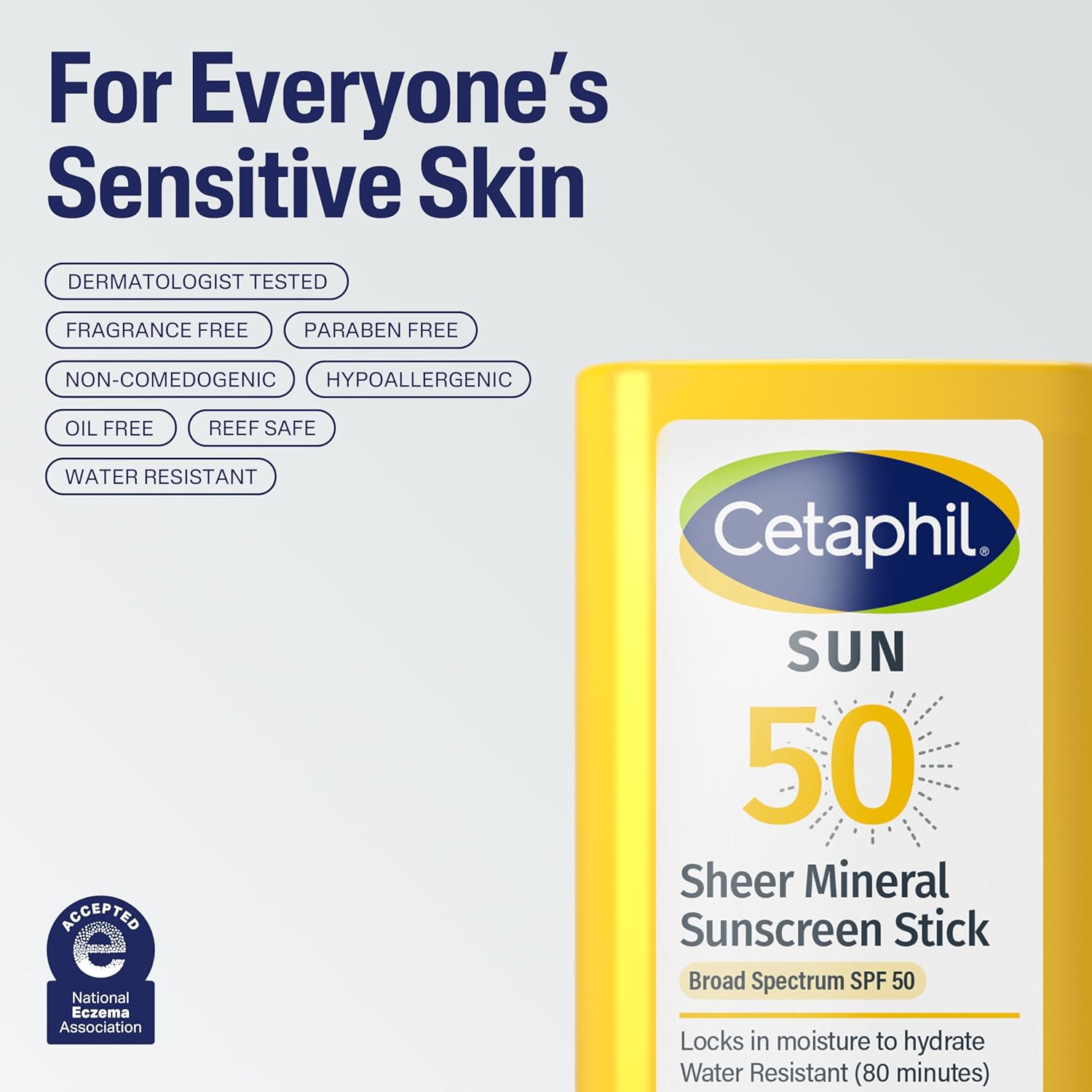Cetaphil Sheer Mineral Sunscreen Stick for Face & Body, 0.5oz, 100% UVA/UVB Mineral Sunscreen: Zinc Oxide & Titanium Dioxide, Broad Spectrum SPF 50, For Sensitive Skin - Image 6