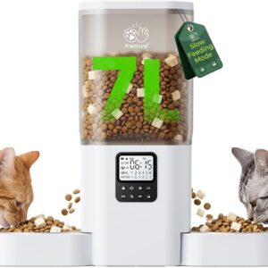 Frienhund Timed Automatic Cat Feeder 2 Cats with Slow Feed: Dual Automatic Dog Feeder with Information Visualization, Programmable Auto Cat Food Dispenser for Multiple Pets,Detachable for Clean-29 Cup