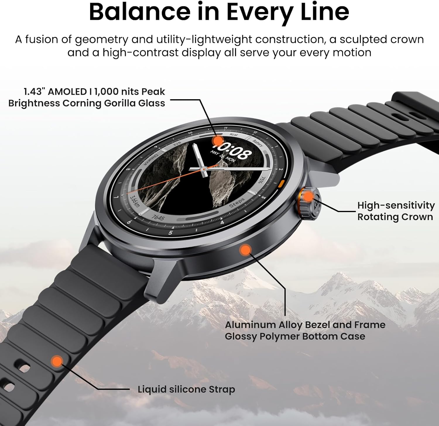 KOSPET Smart Watch for Men, 25 Days Battery, 1.43" AMOLED Smartwatch for iPhone&Android, IP68 Waterproof, 24/7 Heart Rate & Sleep Monitor, 170+ Sport Modes, Bluetooth Call (Answer/Make) - Image 2