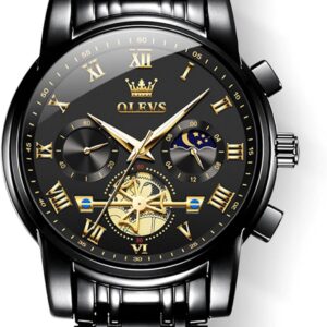 OLEVS Watches Men Waterproof Luxury Big Face Mens Watch Stainless Steel Quartz Analog Dress Watches for Men Luminous Multifunction Man Watch Relojes De Hombre