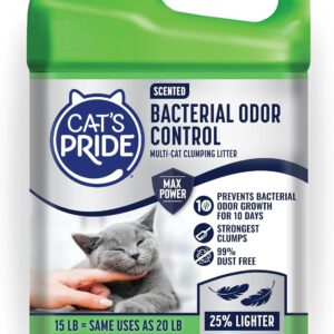 Cat’s Pride Max Power: Bacterial Odor Control – Up to 10 Days of Powerful Odor Control – Strong Clumping – 99% Dust Free – Multi-Cat Litter, Fresh Scented, 15 Pounds