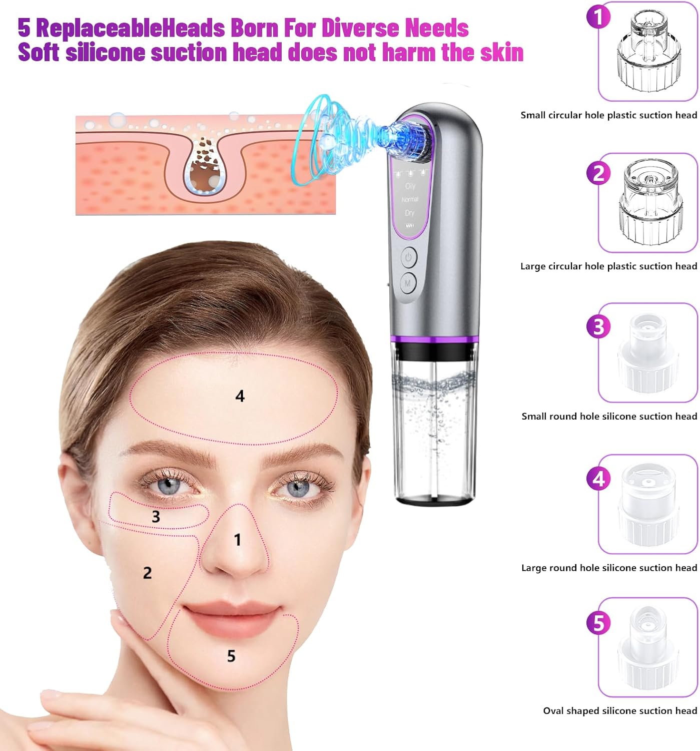 Blackhead Remover Suction Pore Vacuum Hydro Facials Hydrating Pore Cleaner Machine Pimple Extractor with USB Charging Cable Beauty Device - Image 6