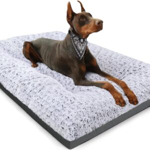 POCBLUE Deluxe Washable Dog Bed for Large Dogs Dog Crate Mat 35 Inch Comfy Fluffy Kennel Pad Anti-Slip for Dogs Up to 60 lbs, 35″ x 23″, Grey