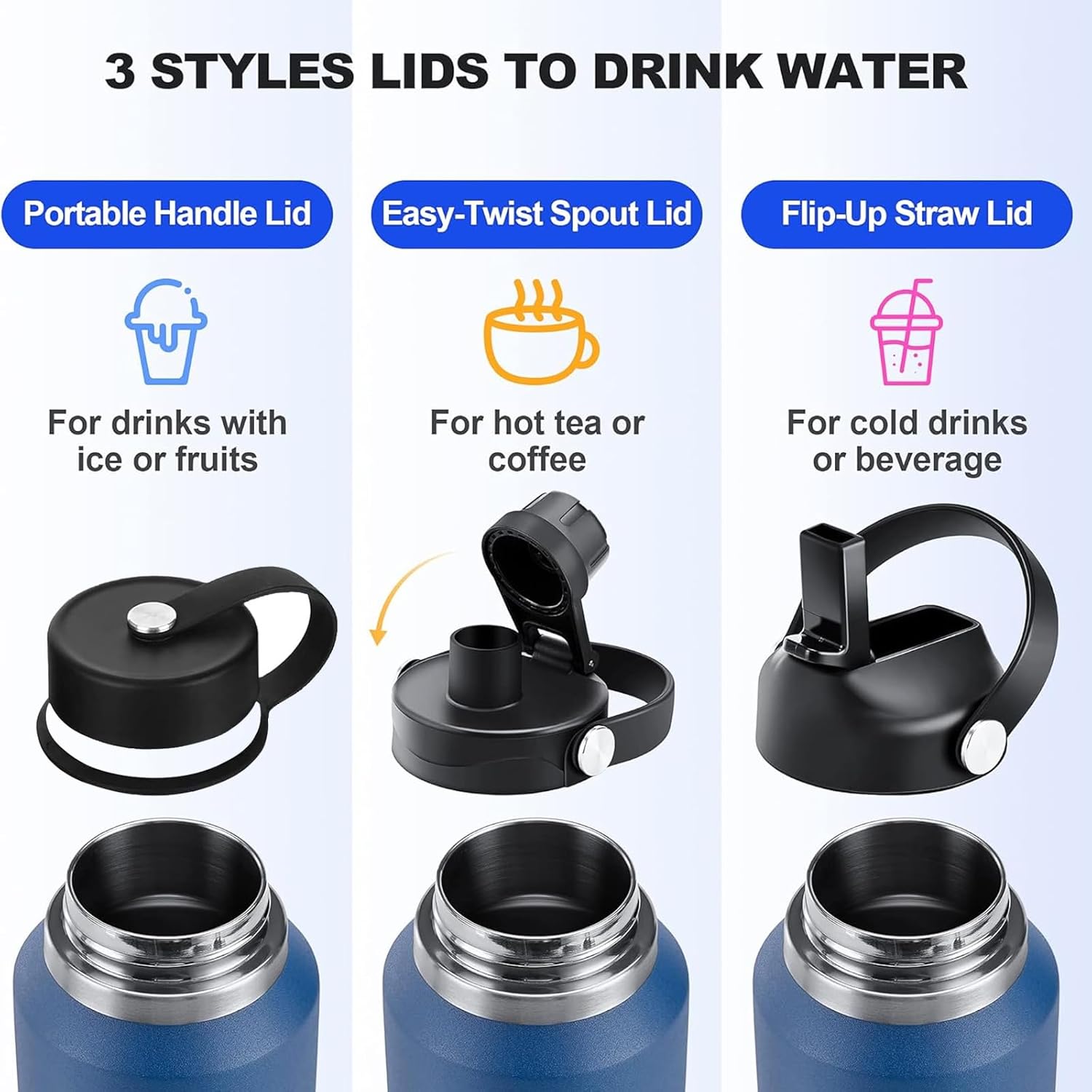 40oz Water Bottles Insulated with Straw,Leak Proof Water Bottles Fit in Car Cup Holder,Mens Water Bottle Stainless Steel for Gym,Hiking,Travel,Bpa free,Navy Blue - Image 5
