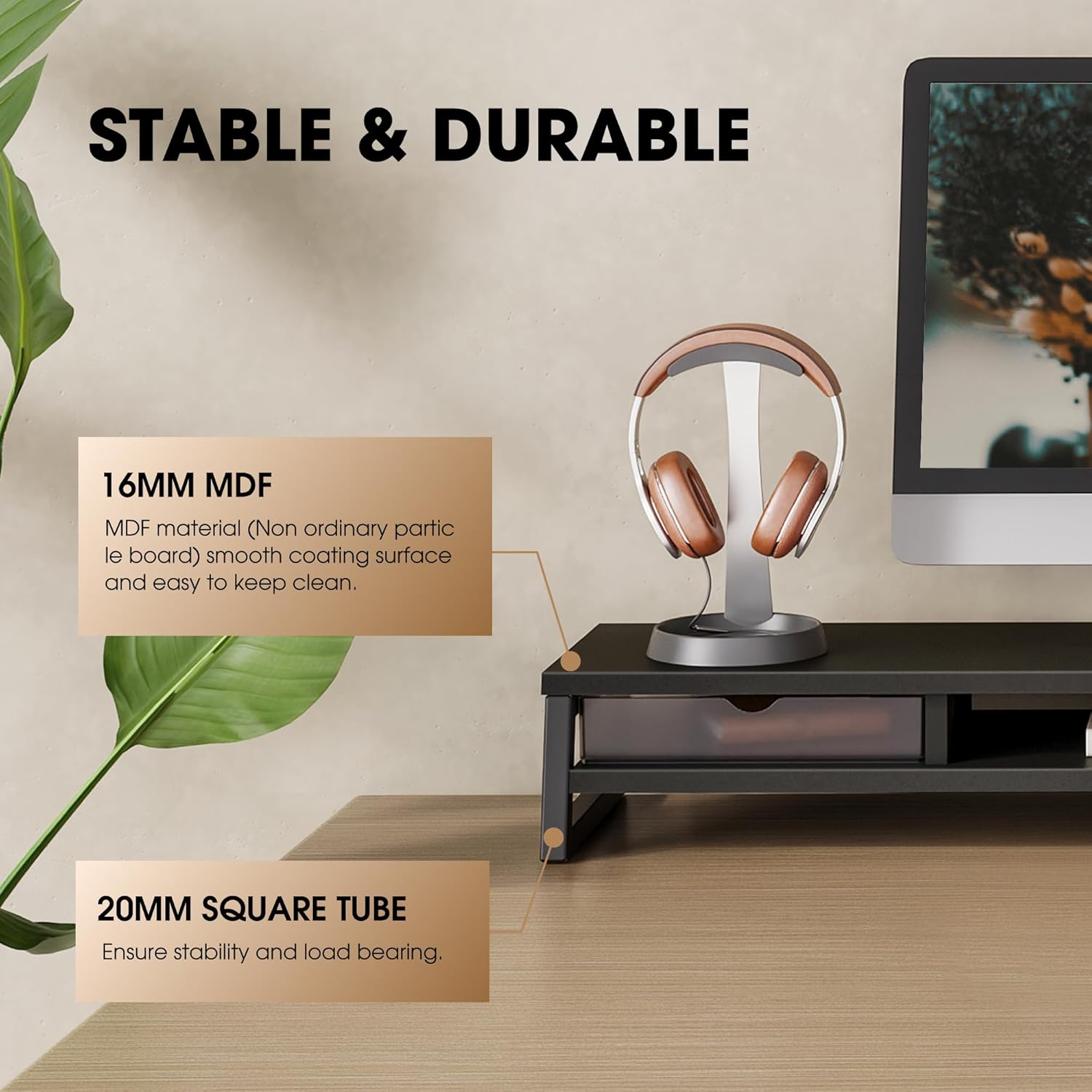Fenge Dual Monitor Stand, Monitor Riser with Drawer, 42.5 Inch Large Computer Monitor Stand for 2 Monitors, 2 Tier Wooden Desk Shelf for Top of Desk - Image 4