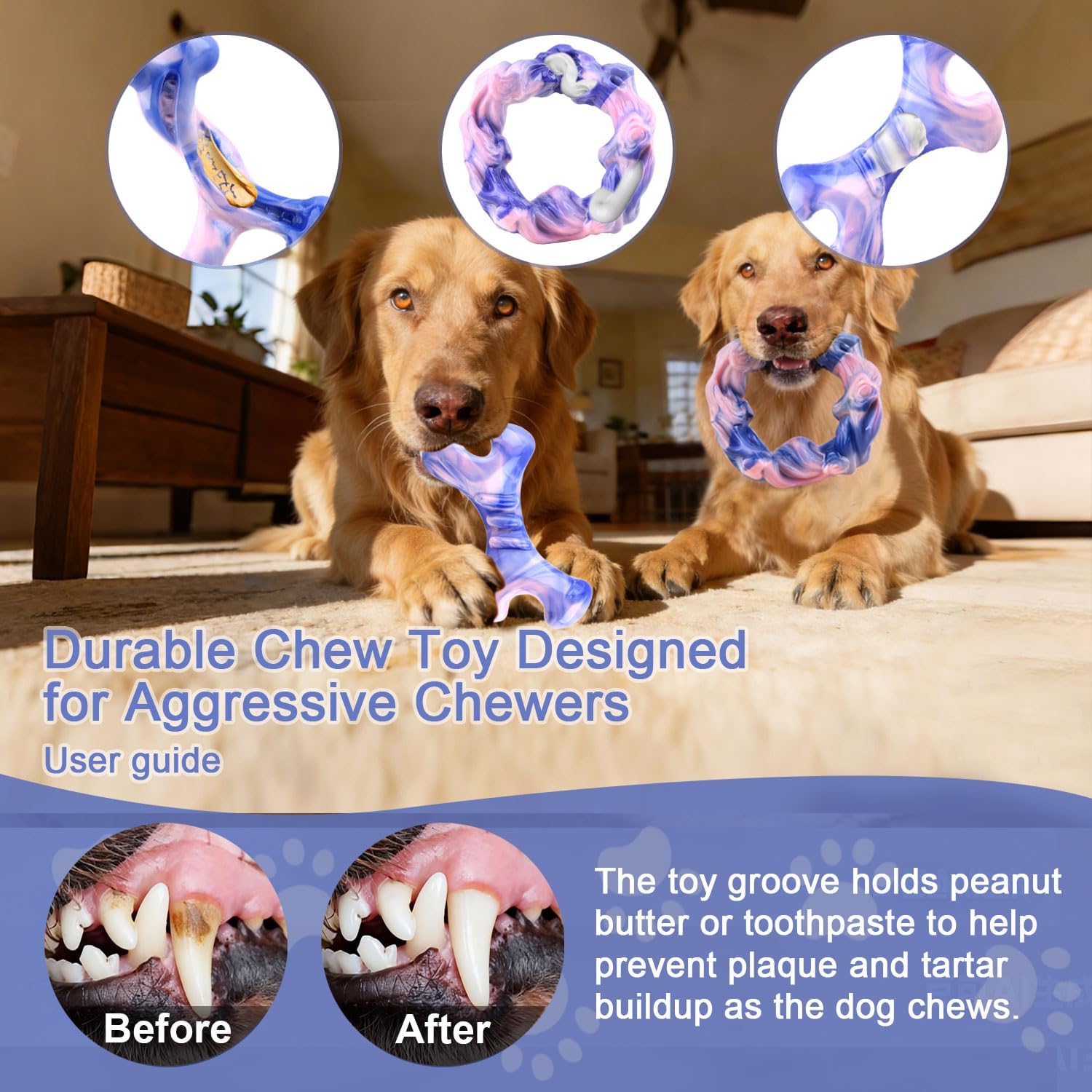 Rensh 3-Pack Tough Dog Chew Toys for Aggressive Chewers, Almost Indestructible Dog Toys for Medium Large Breed, Super Chew Toy to Keep Them Busy & Reduce Boredom, Teeth Cleaning Training, Milk Flavor - Image 3
