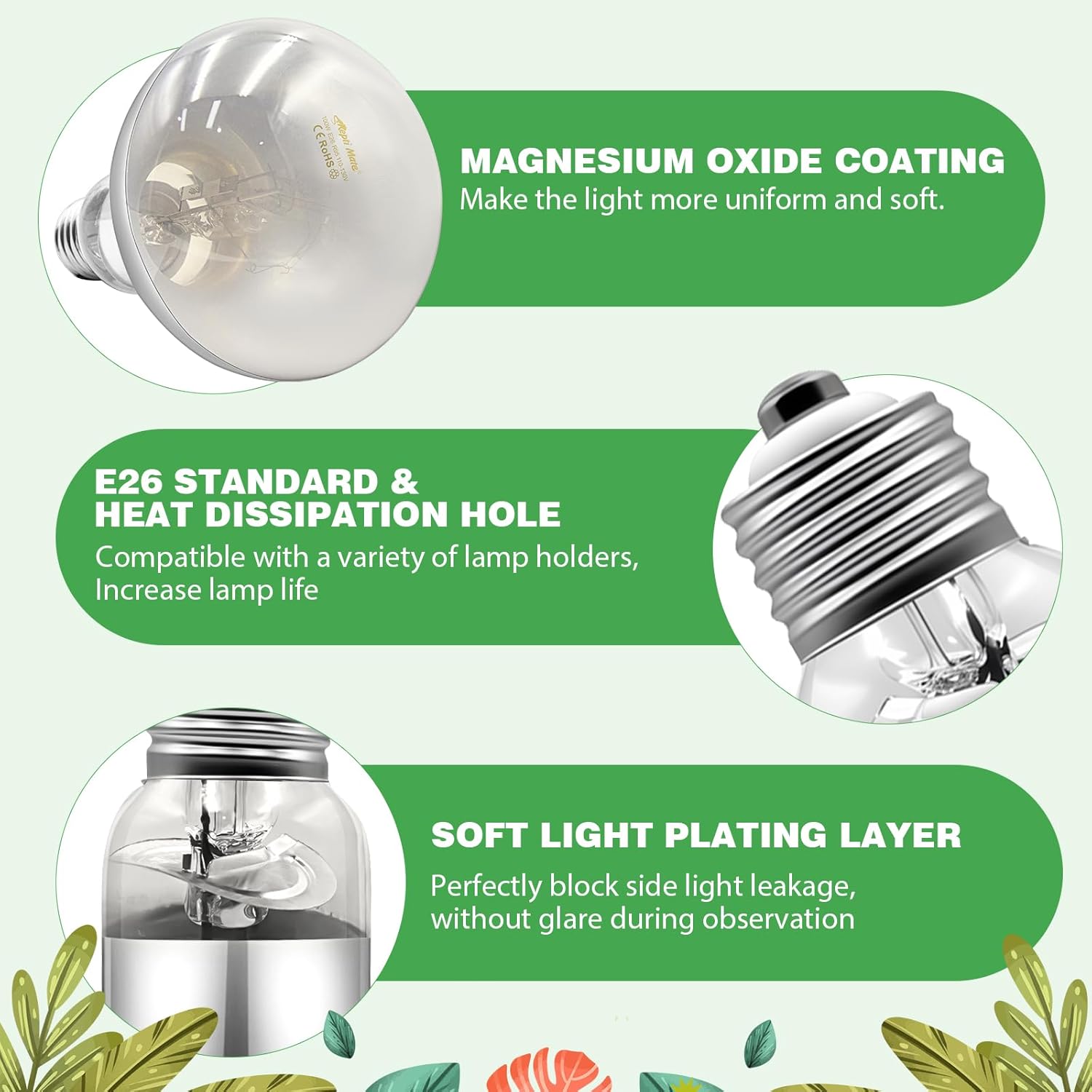 2 Pack 100W Reptile Heat Lamp Bulbs, Full Spectrum UVA/UVB Reptile Light Bulb and Basking Spot Light, UVB Light for Reptiles and Bearded Dragon, Turtle, Lizard, Snake, Amphibians - Image 7