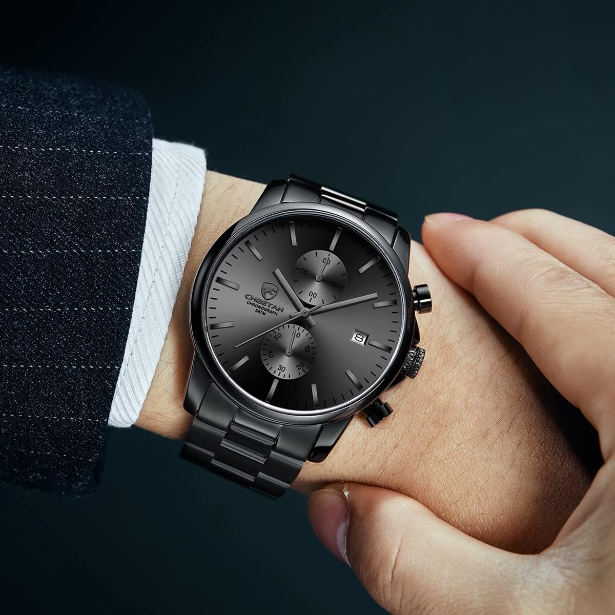GOLDEN HOUR Fashion Business Mens Watches with Stainless Steel Waterproof Chronograph Quartz Watch for Men, Auto Date - Image 5