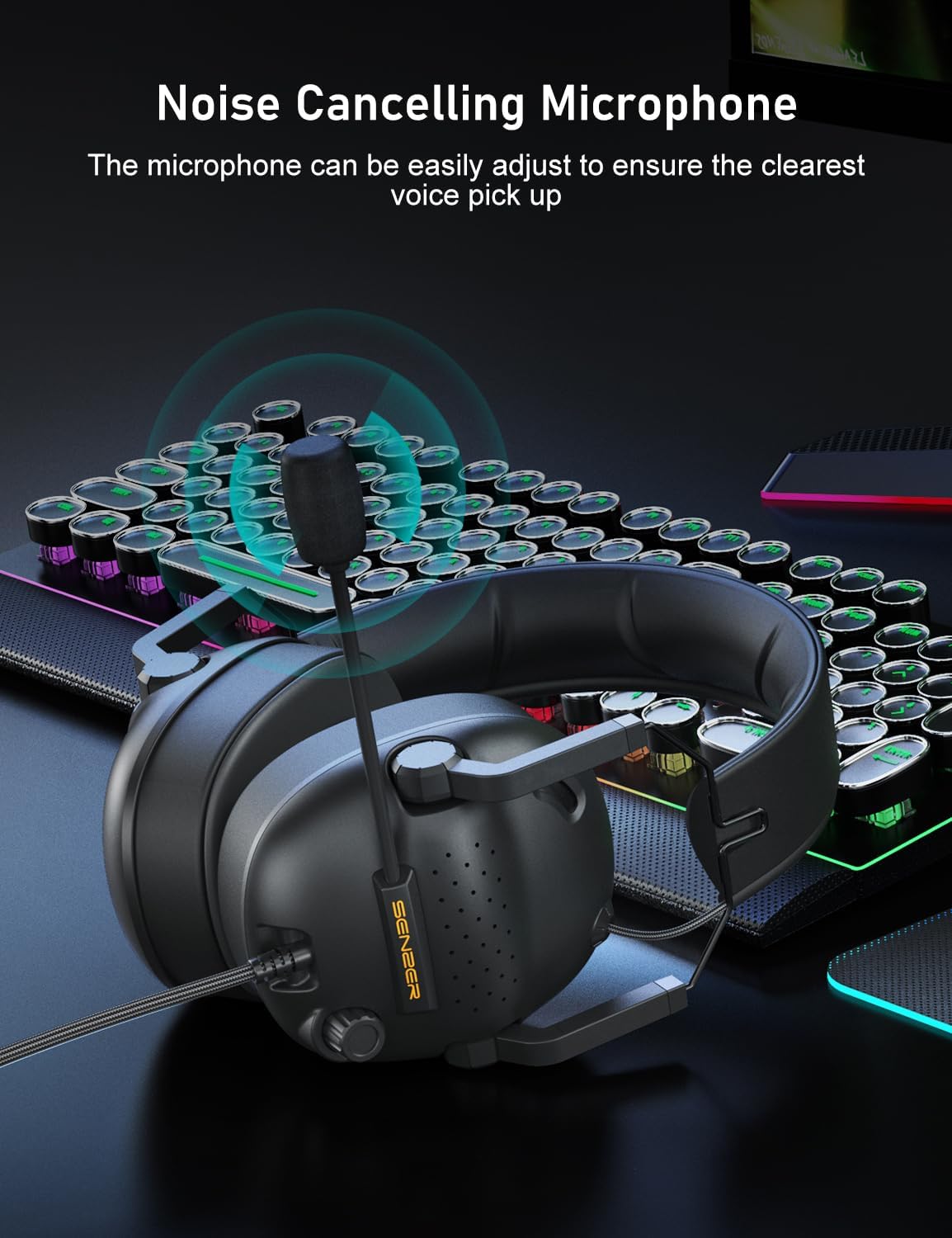 SENZER SG500 Surround Sound Pro Gaming Headset with Noise Cancelling Microphone - Soft Memory Foam Padding - Portable Foldable Headphones for PC, PS4, PS5, Xbox One, Switch - Black - Image 5