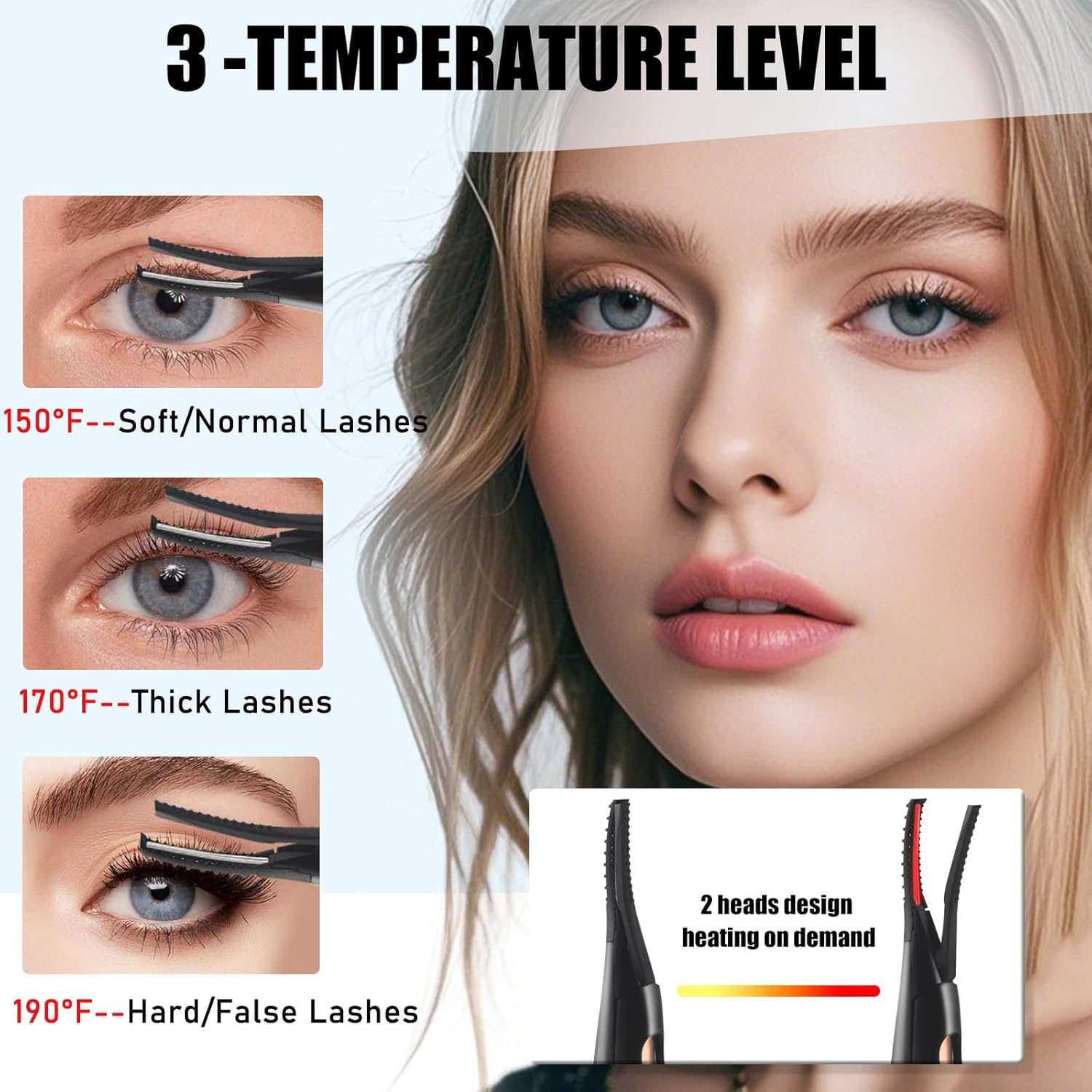 Heated Eyelash Curlers - 2 in 1 Clip- Type Heated lash Curler Best Seller Electric Eyelash Curler LED Display 3 Temp Settings for Makeup Tools USB Rechargeable Natural Curling 24H Long Lasting QI1 - Image 2