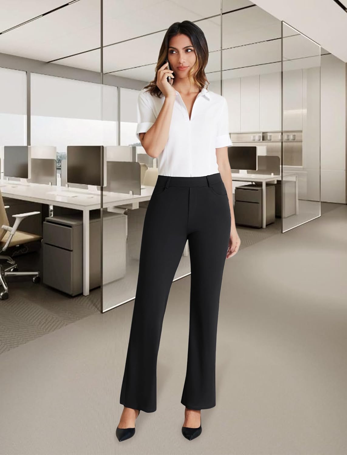 DLOODA Dress Work Pants Women Business Casual Slack Trousers Stretchy Pull On Office Flare Pants with Pockets - Image 2